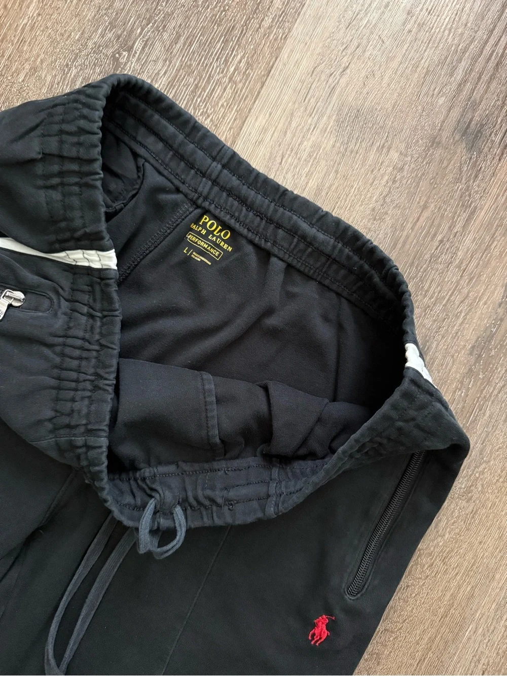 Polo Ralph Lauren Performance Track Pants Men’s L Black Side Stripe Athletic Jog